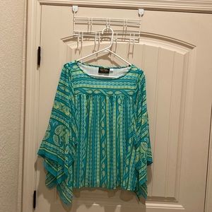 Bob Mackie Wearable Art Women’s Size L Blouse Kaftan Tunic Flowy Chiffon Lined